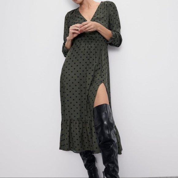 green polka dot dress zara | Dresses | Nwt Zara Khaki Long trend_satin